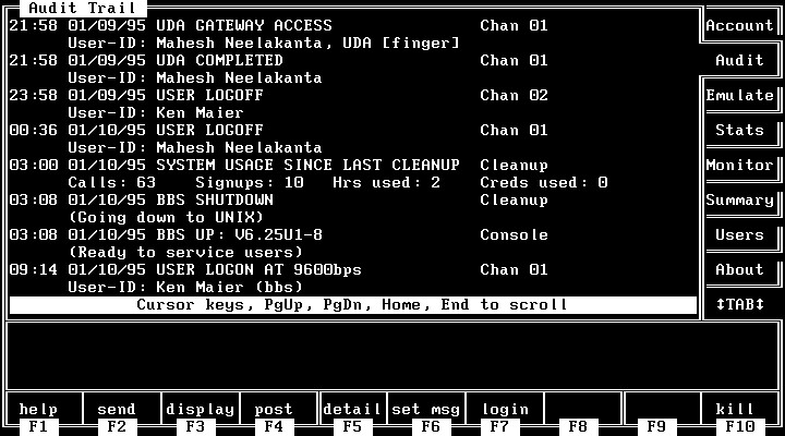 MBBS for UNIX console AUDIT screen